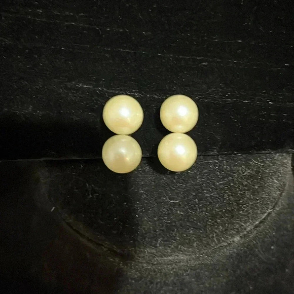 Vintage clip double pearl earrings - Picture 1 of 4